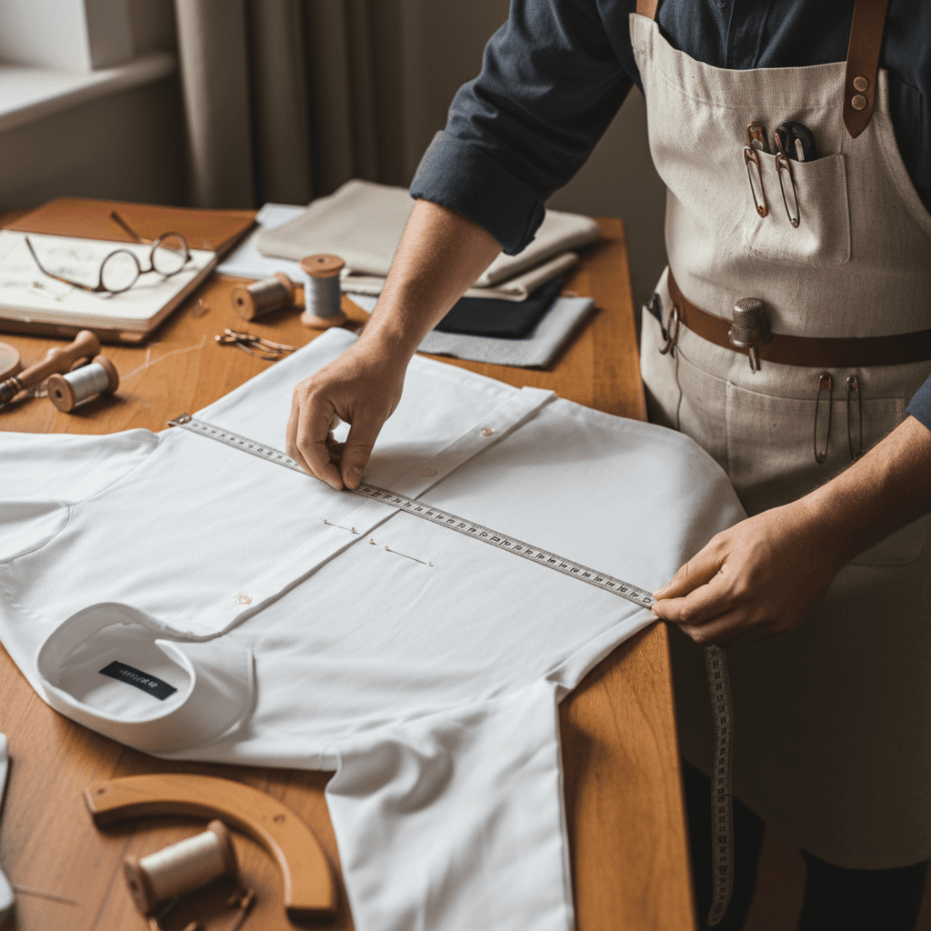 Tailor pressing a wool trouser seam with a steam iron