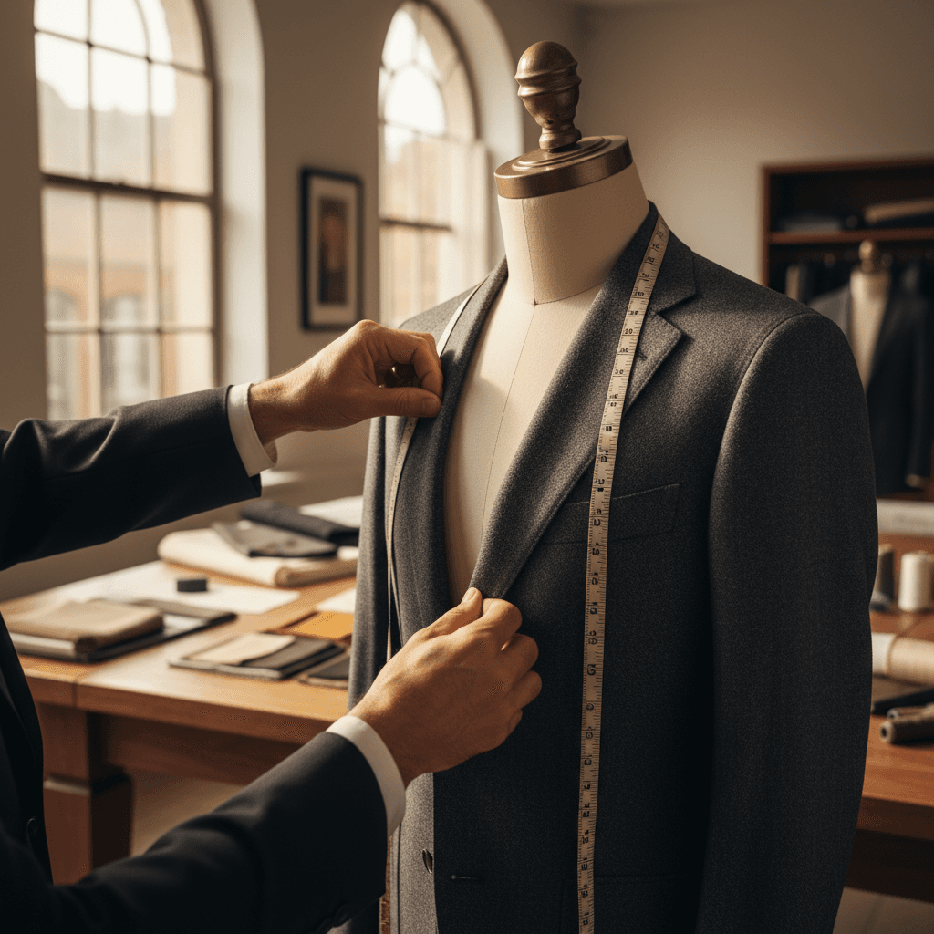 Well-fitted suit jacket on a mannequin in a bright studio