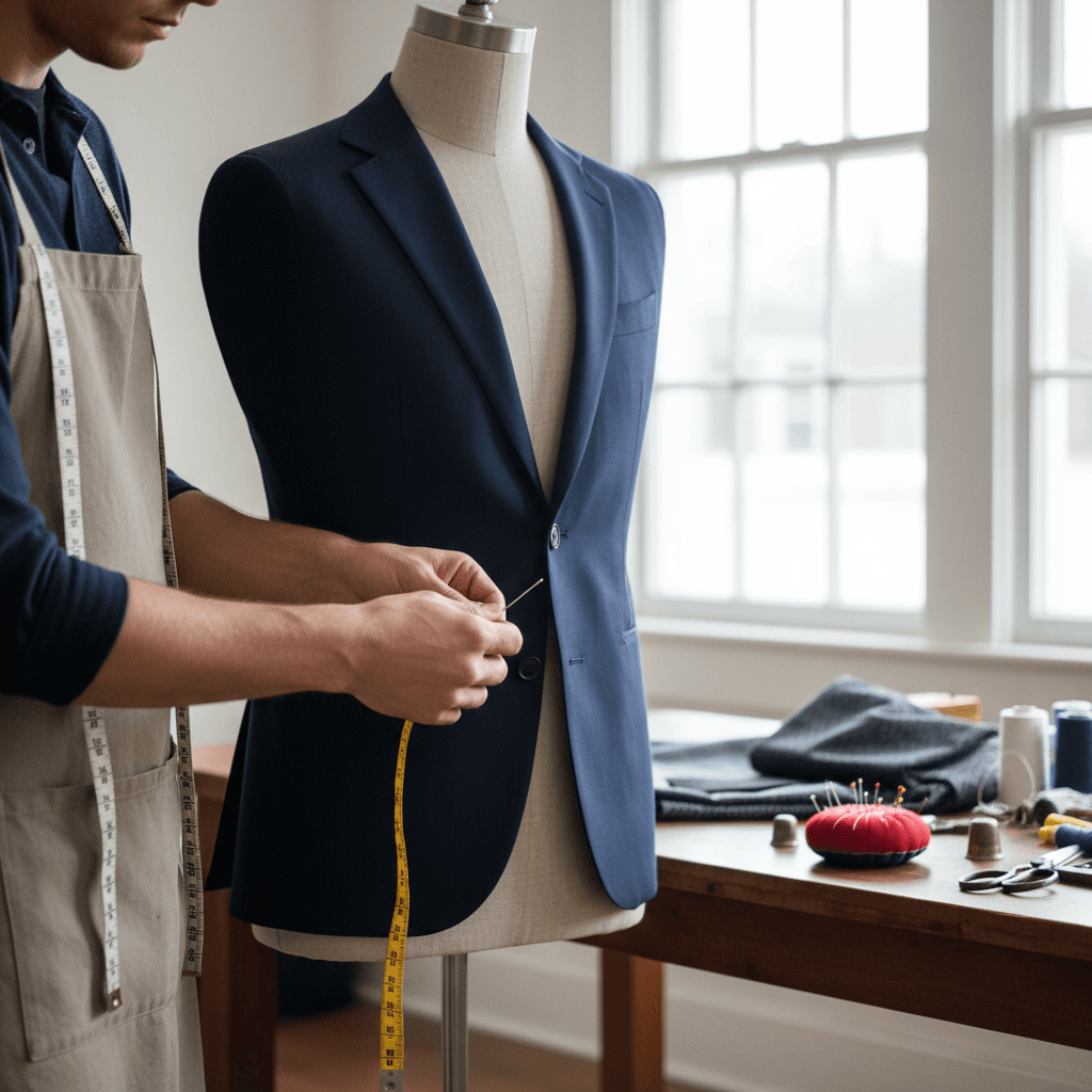 Pinning the hem of trousers on a mannequin